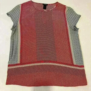 Ann Taylor Cap Sleeve Red, Gray, and White Blouse Size Small